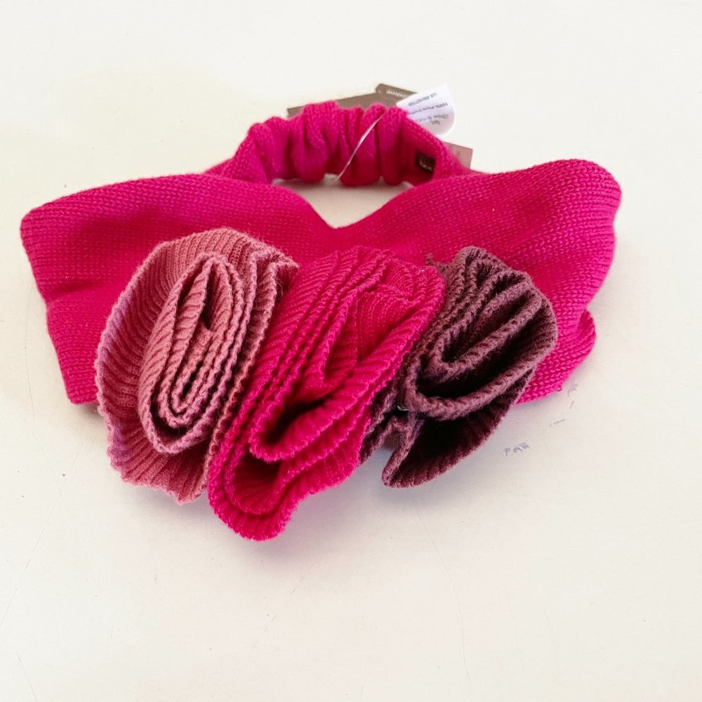 NEW Tea Collection Floreado Girls Headband W/ Knit Flowers NWT M/L 8-12 Rose